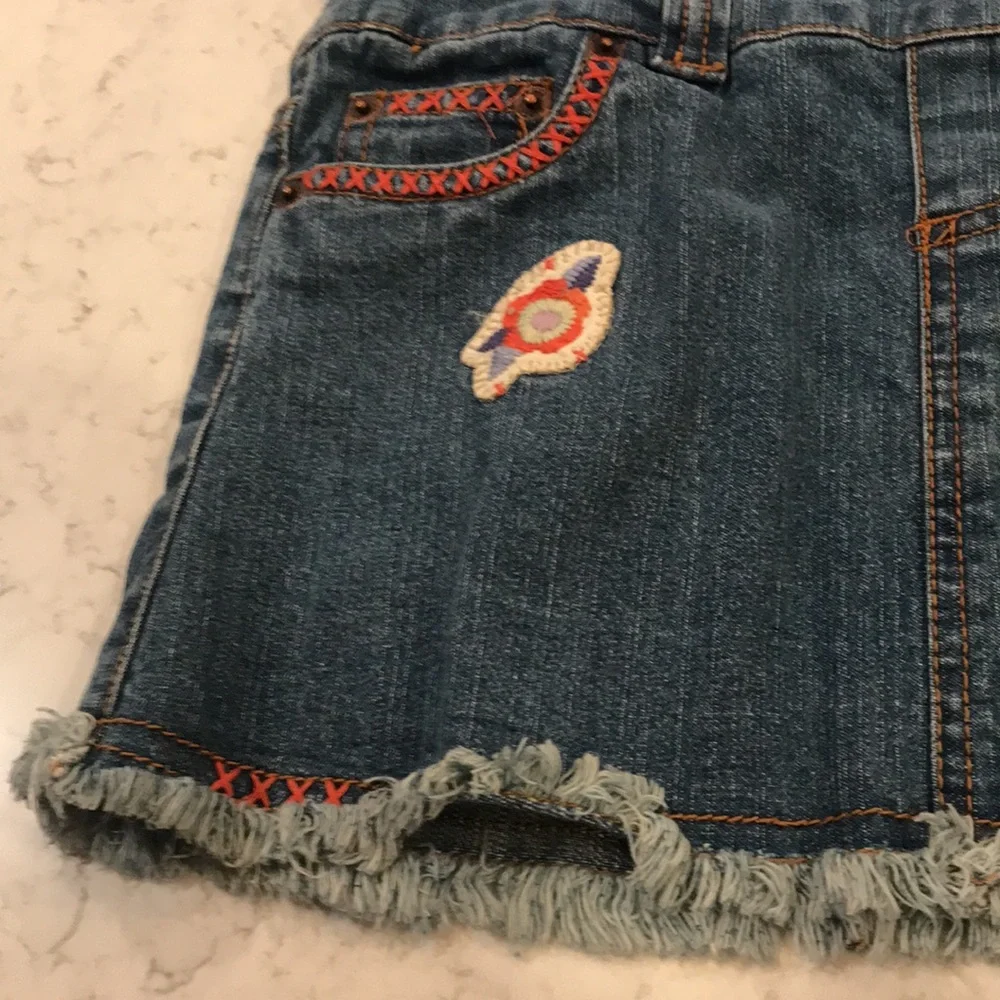 Denim Overall Dress Blue Butterfly Embroidered Jumper